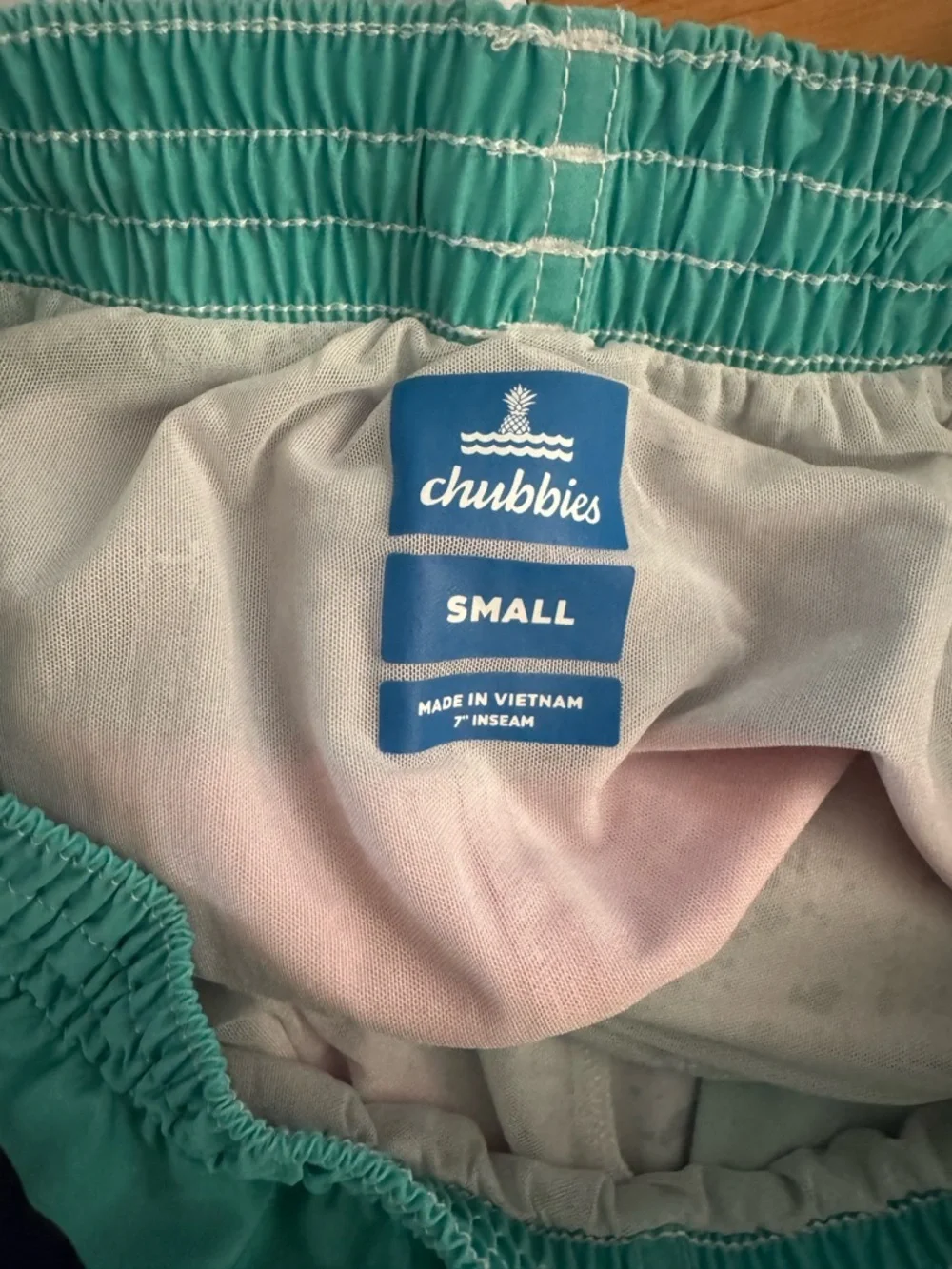 chubbies Aqua Swim Shorts with Teal Elastic Waistband